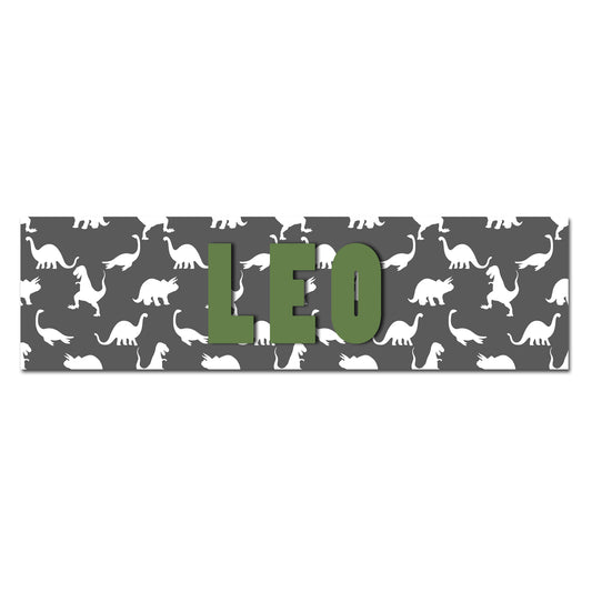 Customizable Kids Name Sign | Grey Dinosaur (Text Color Change Available) - The Sign Shoppe