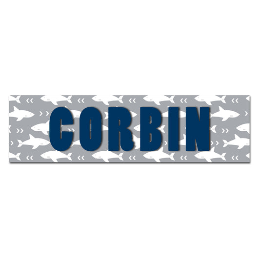 Customizable Kids Name Sign | White Shark (Text Color Change Available) - The Sign Shoppe