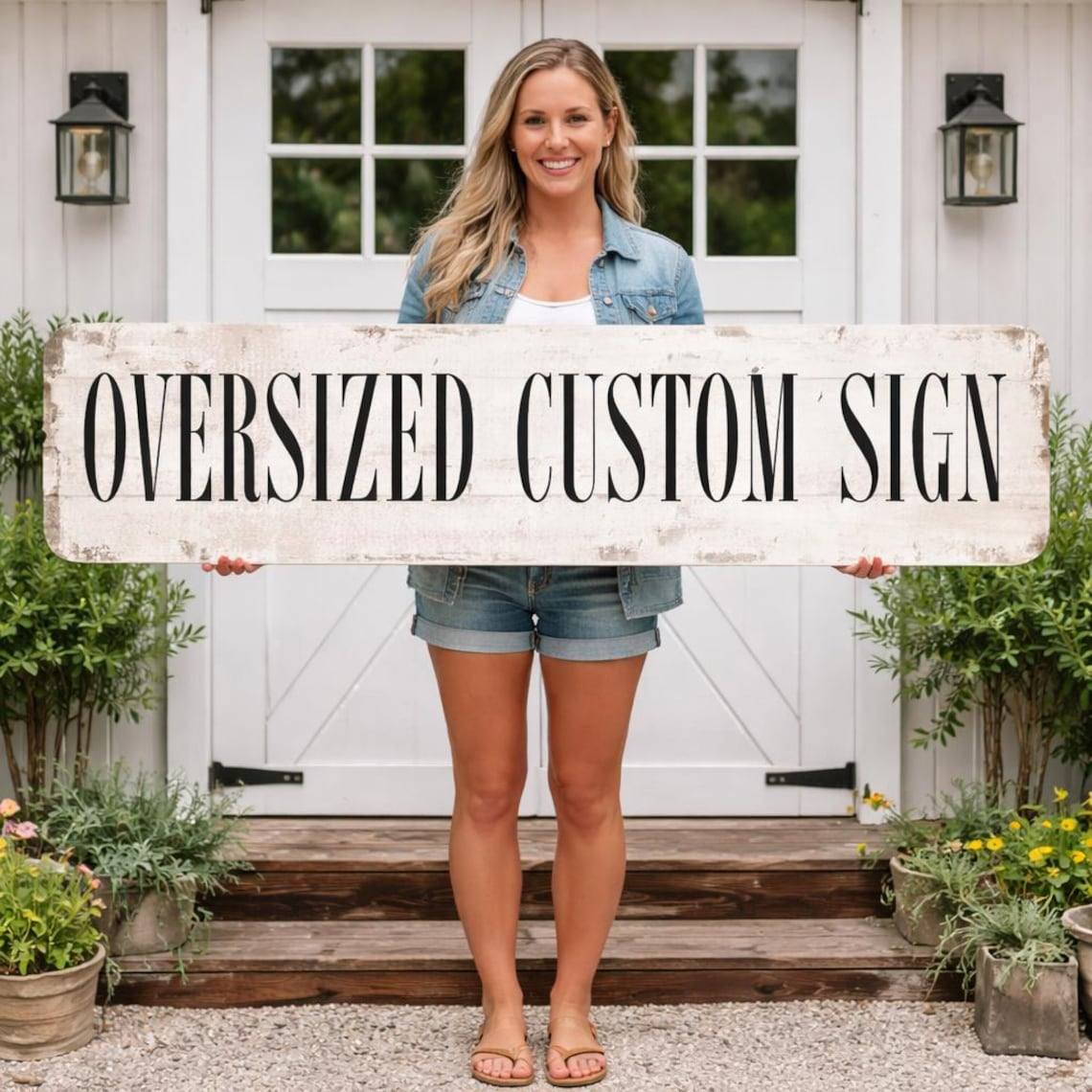 Custom Metal Sign | Faux White Wood With Edging