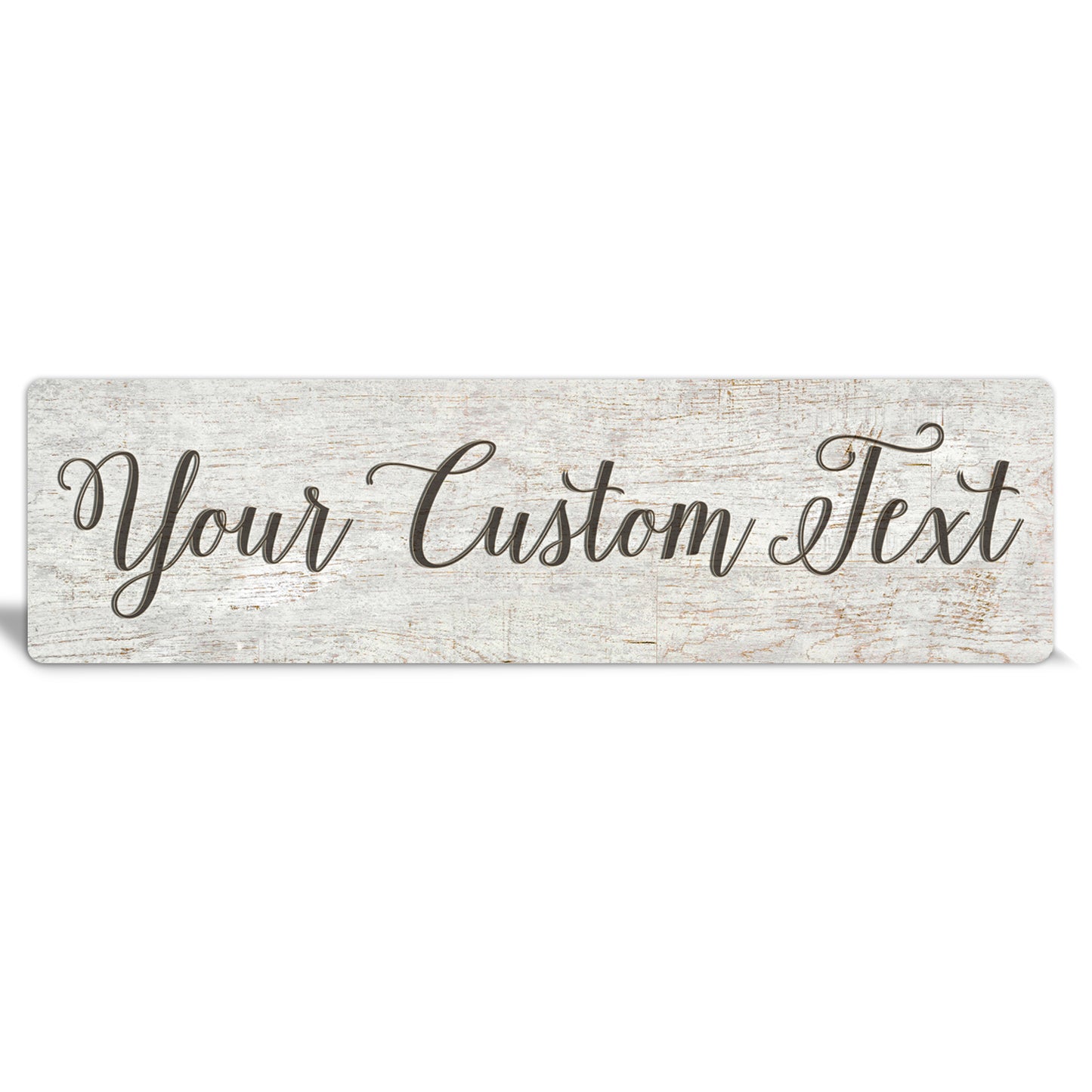 Custom Metal Sign | Faux White Wood + Dark Text - The Sign Shoppe 