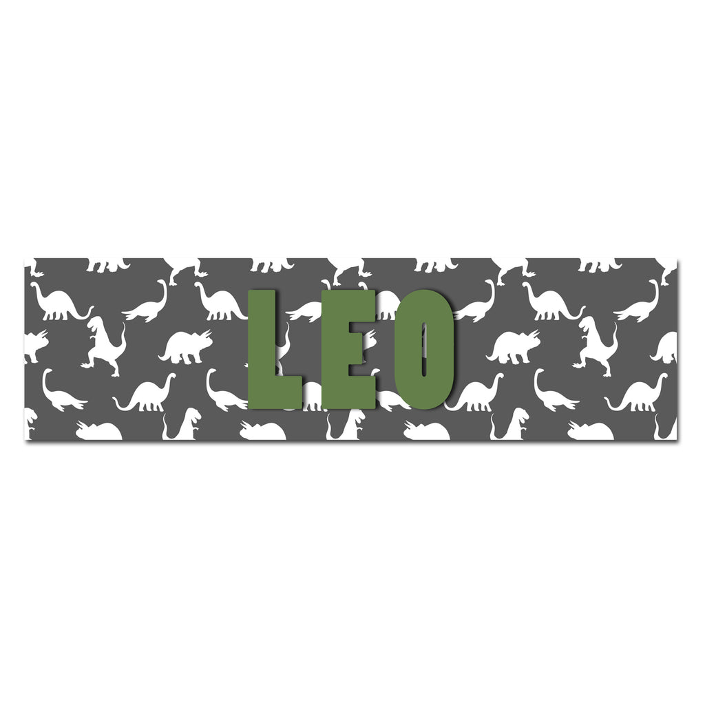 Customizable Kids Name Sign | Grey Dinosaur (Text Color Change Available).