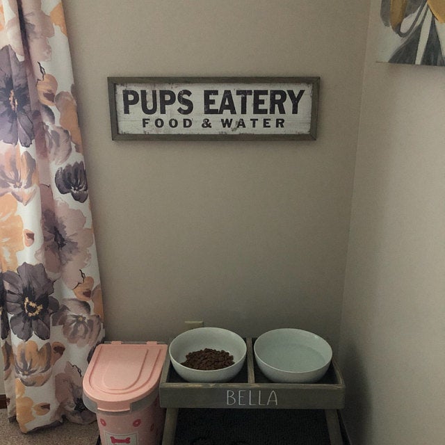 Pup's Eatery | Faux White Wood With Edging.
