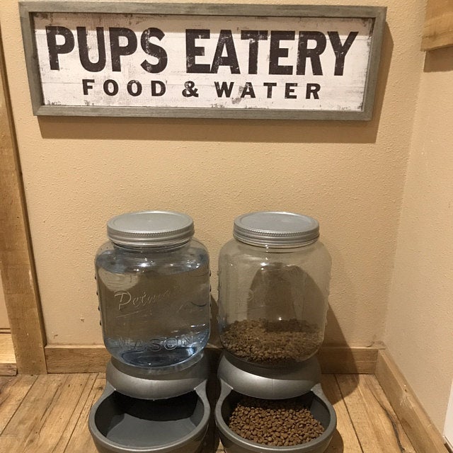 Pup's Eatery | Faux White Wood With Edging.