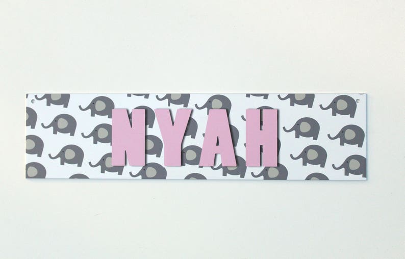 Customizable Kids Name Sign | Grey Elephant (Text Color Change Available).