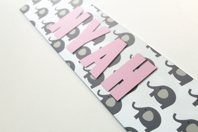 Customizable Kids Name Sign | Grey Elephant (Text Color Change Available).